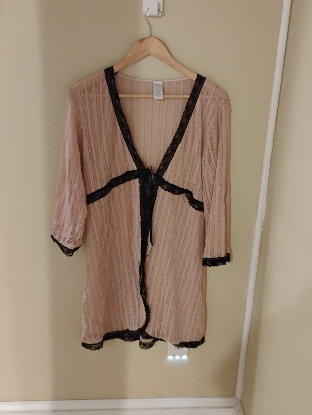 Vintage 2000s Y2K Womens Lace Front Tie Robe Style Duster Sz M/L